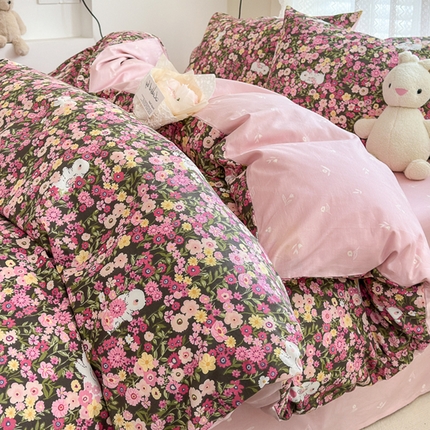91家纺网 家纺一手货源 找家纺 （买家秀爆款花型长期款不断货）A类母婴级13372纯棉四件套40支全棉四件套学生三件套花卉简约小清新 沉浸花园【100%棉面料亲肤可裸睡】