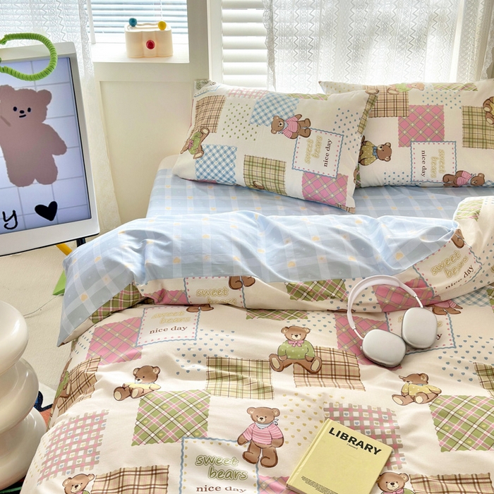 91家纺网 家纺一手货源 找家纺 （买家秀爆款花型长期款不断货）A类母婴级13372纯棉四件套40支全棉四件套学生三件套宿舍萌趣卡通 伯格小熊