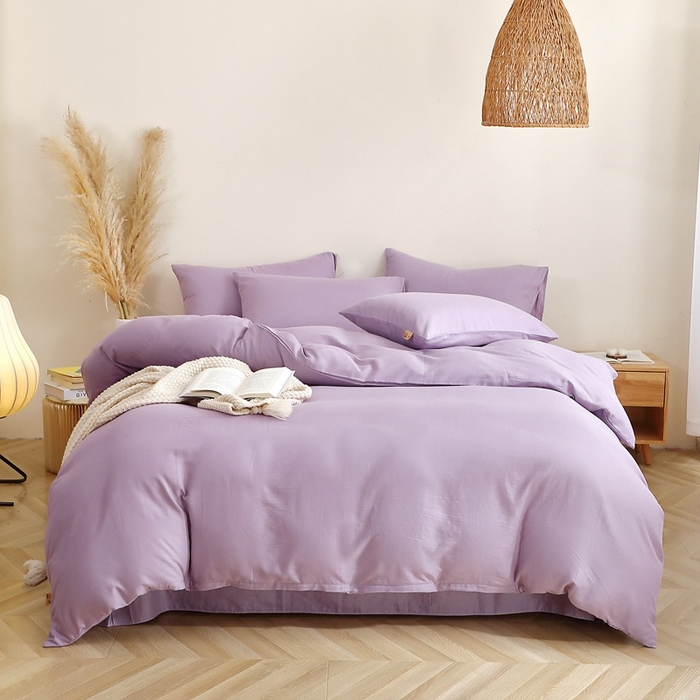 91家纺网 家纺一手货源 找家纺 晶缦家纺 2025新款纯棉纯色全棉双层纱四件套 觅琳-木槿紫