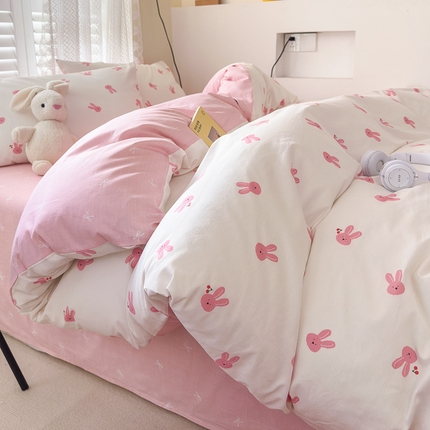 91家纺网 家纺一手货源 找家纺 （买家秀爆款花型长期款不断货）A类母婴级13372纯棉四件套40支全棉四件套学生三件套宿舍萌趣卡通 甜甜兔