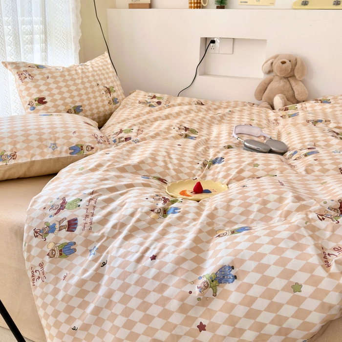 91家纺网 家纺一手货源 找家纺 （买家秀爆款花型长期款不断货）A类母婴级13372纯棉四件套40支全棉四件套学生三件套宿舍萌趣卡通 马戏团