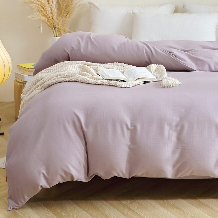 91家纺网 家纺一手货源 找家纺 晶缦家纺 2025新款纯棉纯色全棉双层纱系列单被套 觅琳-浅藤紫