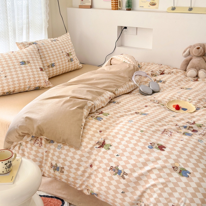 91家纺网 家纺一手货源 找家纺 （买家秀爆款花型长期款不断货）A类母婴级13372纯棉四件套40支全棉四件套学生三件套宿舍萌趣卡通 马戏团