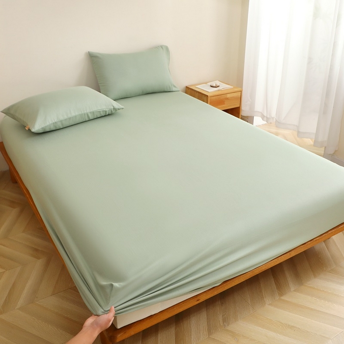 91家纺网 家纺一手货源 找家纺 晶缦家纺 2025新款纯棉纯色全棉双层纱系列单床笠 觅琳-嫩荷绿