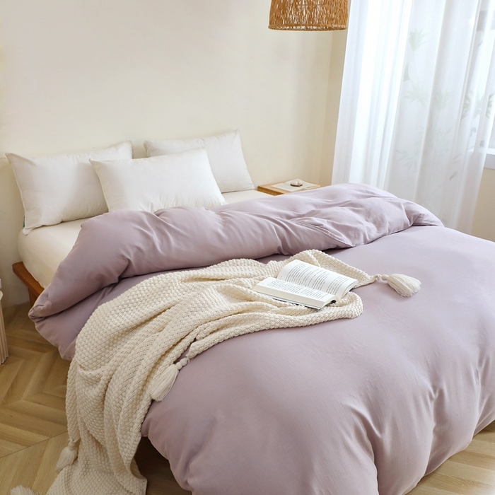 91家纺网 家纺一手货源 找家纺 晶缦家纺 2025新款纯棉纯色全棉双层纱系列单被套 觅琳-浅藤紫