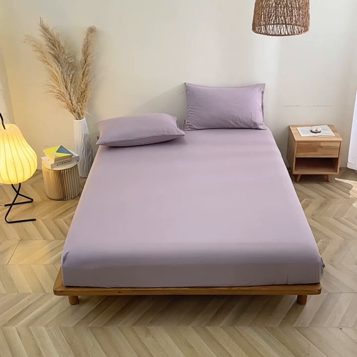 91家纺网 家纺一手货源 找家纺 晶缦家纺 2025新款纯棉纯色全棉双层纱系列单床笠 觅琳-浅藤紫