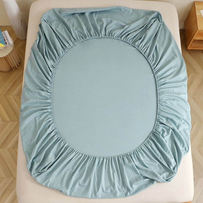 91家纺网 家纺一手货源 找家纺 晶缦家纺 2025新款纯棉纯色全棉双层纱系列单床笠 觅琳-桃青蓝