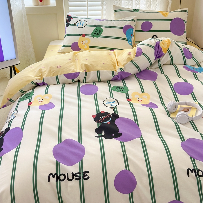 91家纺网 家纺一手货源 找家纺 （买家秀爆款花型长期款不断货）A类母婴级13372纯棉四件套40支全棉四件套学生三件套宿舍萌趣卡通 猫和老鼠