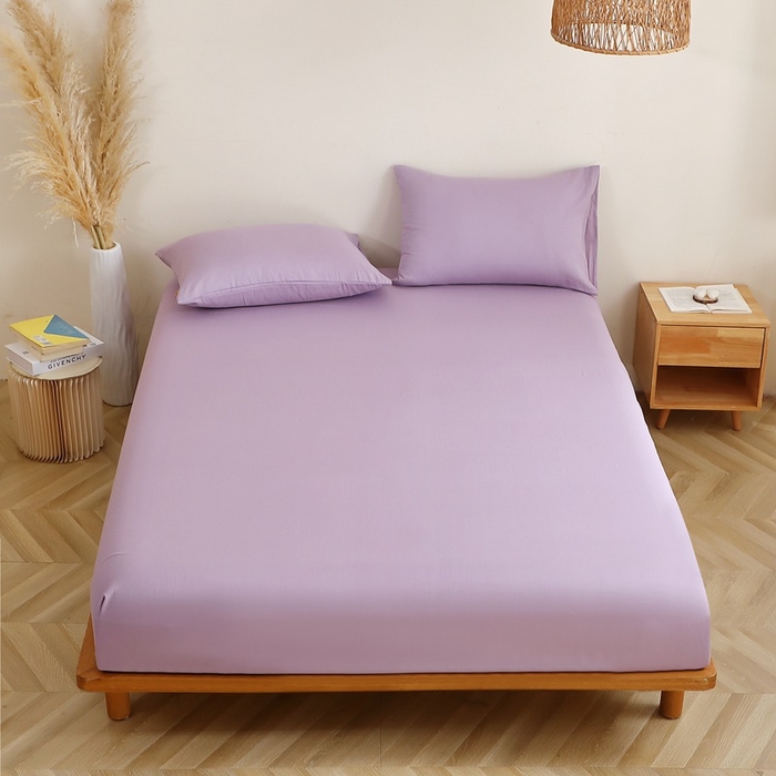 91家纺网 家纺一手货源 找家纺 晶缦家纺 2025新款纯棉纯色全棉双层纱系列单床笠 觅琳-木槿紫