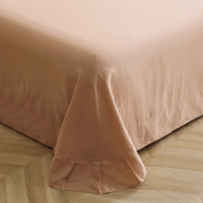 91家纺网 家纺一手货源 找家纺 晶缦家纺 2025新款纯棉纯色全棉双层纱四件套 觅琳-朱颜酡