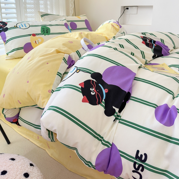 91家纺网 家纺一手货源 找家纺 （买家秀爆款花型长期款不断货）A类母婴级13372纯棉四件套40支全棉四件套学生三件套宿舍萌趣卡通 猫和老鼠