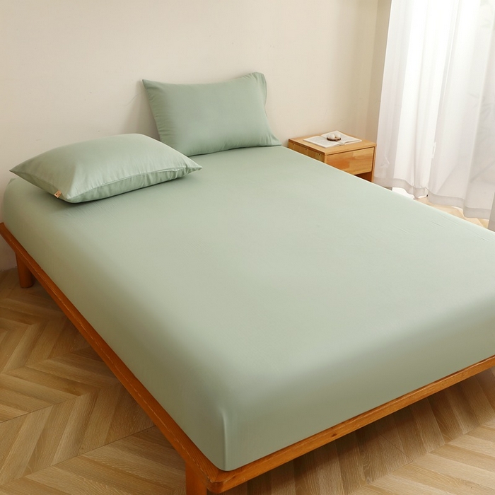 91家纺网 家纺一手货源 找家纺 晶缦家纺 2025新款纯棉纯色全棉双层纱系列单床笠 觅琳-嫩荷绿