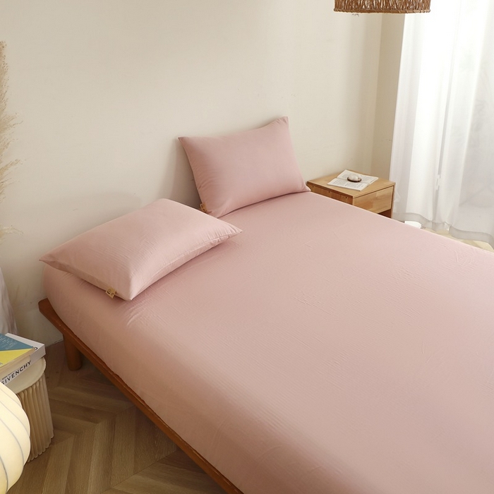 91家纺网 家纺一手货源 找家纺 晶缦家纺 2025新款纯棉纯色全棉双层纱系列单床笠 觅琳-海天霞