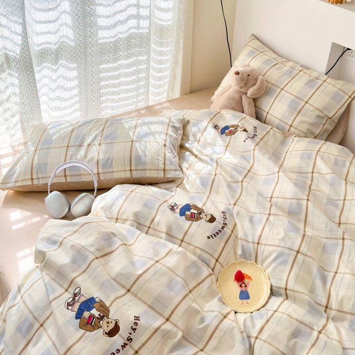 91家纺网 家纺一手货源 找家纺 （买家秀爆款花型长期款不断货）A类母婴级13372纯棉四件套40支全棉四件套学生三件套宿舍萌趣卡通 博士小熊