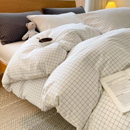 91家纺网 家纺一手货源 找家纺 （总）（买家秀爆款花型不断货）简约无印风纯棉四件套全棉四件套水洗棉三件套床单四件套床笠四件套色织水洗棉四件