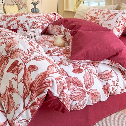 91家纺网 家纺一手货源 找家纺 （买家秀爆款花型长期款不断货）A类母婴级13372纯棉四件套40支全棉四件套学生三件套花卉简约小清新 莉莉安【100%棉面料 亲肤可裸睡】