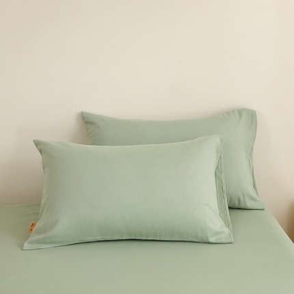 91家纺网 家纺一手货源 找家纺 晶缦家纺 2025新款纯棉纯色全棉双层纱系列单枕套 觅琳-嫩荷绿