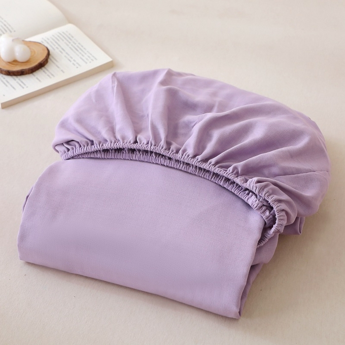 91家纺网 家纺一手货源 找家纺 晶缦家纺 2025新款纯棉纯色全棉双层纱系列单床笠 觅琳-木槿紫