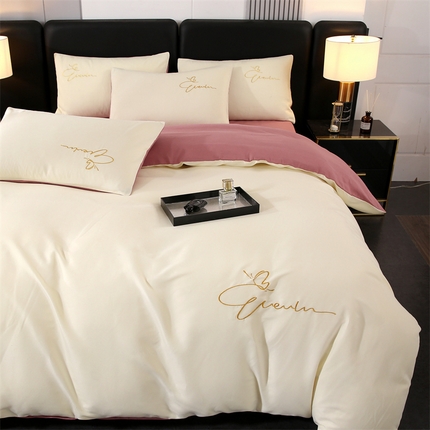 91家纺网 家纺一手货源 找家纺 （总）（买家秀 爆款花色不断货）A类母婴级纯棉磨毛四件套磨毛刺绣四件套全棉磨毛四件套纯色双拼四件套-四件套