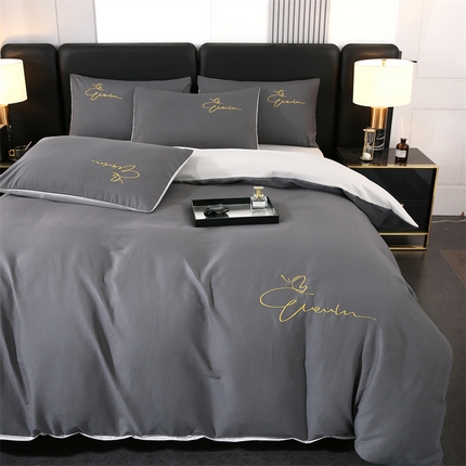 91家纺网 家纺一手货源 找家纺 （总）（买家秀 爆款花色不断货）A类母婴级纯棉磨毛四件套磨毛刺绣四件套全棉磨毛四件套纯色双拼四件套-四件套