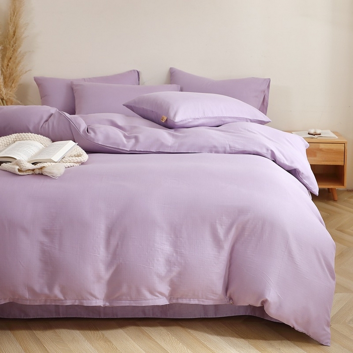 91家纺网 家纺一手货源 找家纺 晶缦家纺 2025新款纯棉纯色全棉双层纱四件套 觅琳-木槿紫