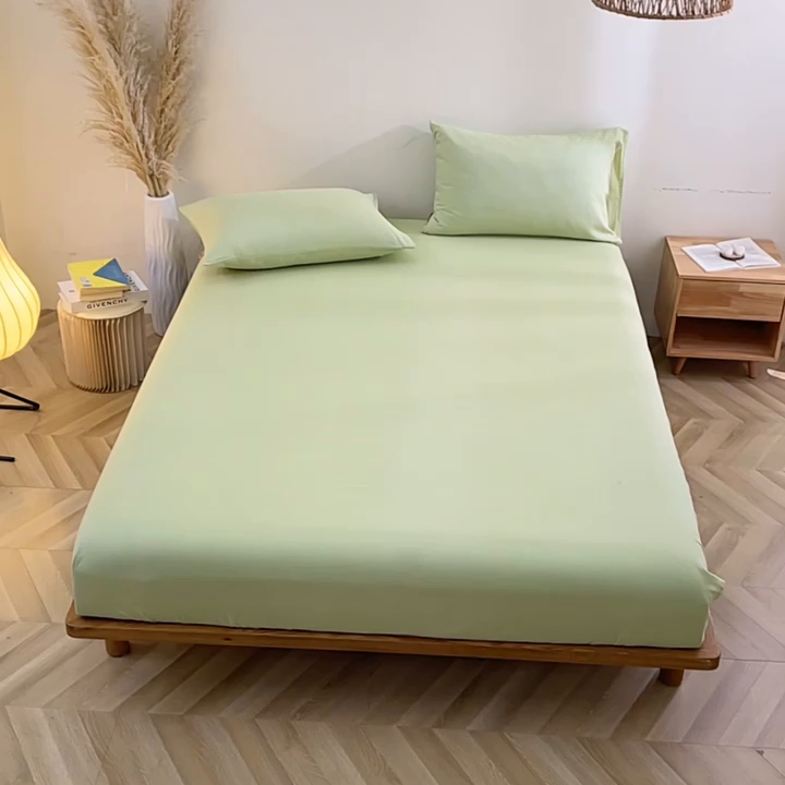 91家纺网 家纺一手货源 找家纺 晶缦家纺 2025新款纯棉纯色全棉双层纱系列单床笠 觅琳-浅春绿