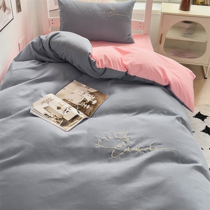 91家纺网 家纺一手货源 找家纺 （总）（买家秀 爆款花色不断货）A类母婴级纯棉磨毛四件套磨毛刺绣四件套全棉磨毛四件套纯色双拼四件套-三件套