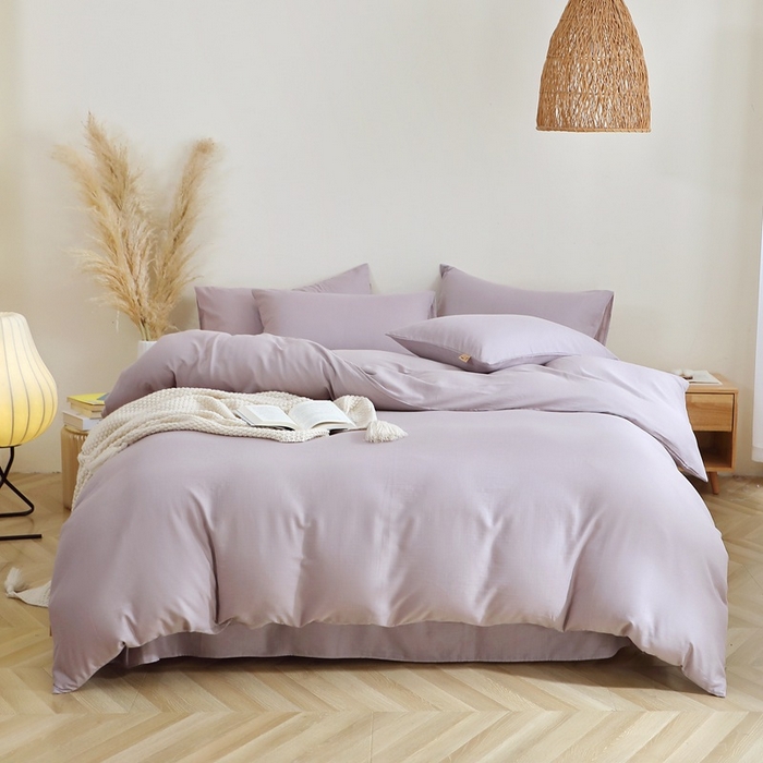 91家纺网 家纺一手货源 找家纺 晶缦家纺 2025新款纯棉纯色全棉双层纱四件套 觅琳-浅藤紫