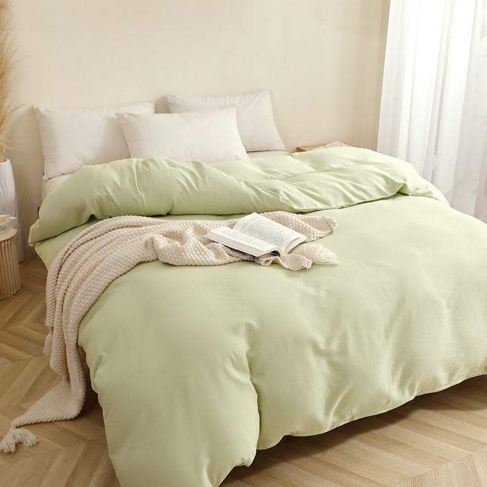 91家纺网 家纺一手货源 找家纺 晶缦家纺 2025新款纯棉纯色全棉双层纱系列单被套 觅琳-浅春绿
