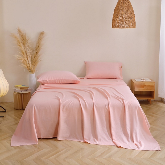 91家纺网 家纺一手货源 找家纺 晶缦家纺 2025新款纯棉纯色全棉双层纱系列单床单 觅琳-暮云粉