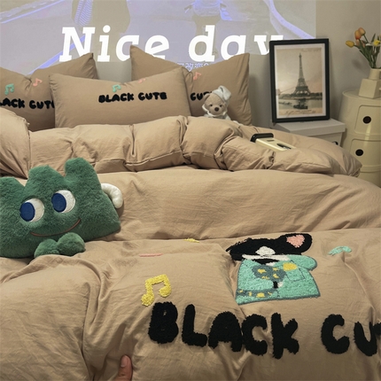 91家纺网 家纺一手货源 找家纺 （总）（买家秀 爆款花型长期款不断货）A类ins风水洗棉四件套水洗棉毛巾绣四件套水洗棉床笠四件套绣花四件套