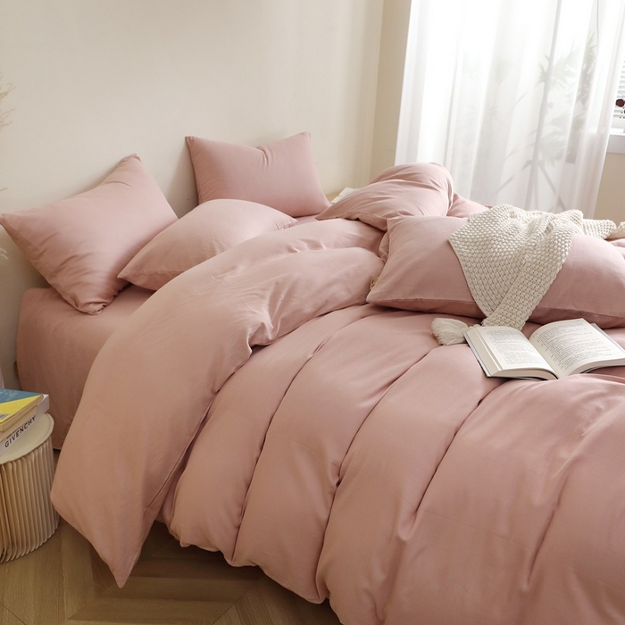 91家纺网 家纺一手货源 找家纺 晶缦家纺 2025新款纯棉纯色全棉双层纱四件套 觅琳-海天霞