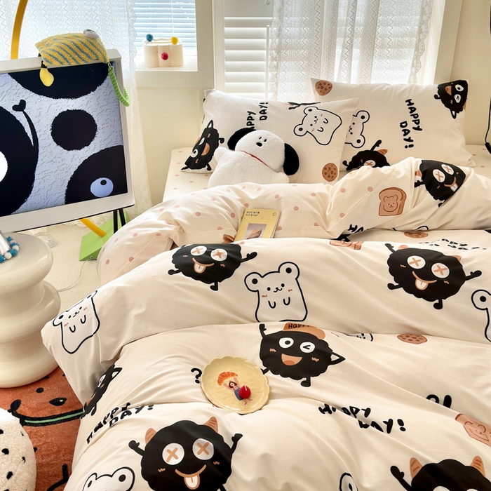 91家纺网 家纺一手货源 找家纺 （买家秀爆款花型长期款不断货）A类母婴级13372纯棉四件套40支全棉四件套学生三件套宿舍萌趣卡通 萌物星球