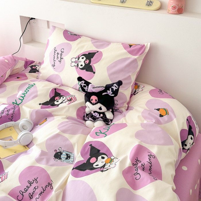 91家纺网 家纺一手货源 找家纺 （买家秀爆款花型长期款不断货）A类母婴级13372纯棉四件套40支全棉四件套学生三件套宿舍萌趣卡通 贪吃库洛米