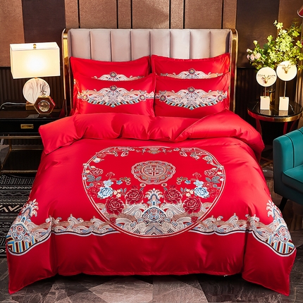 91家纺网 家纺一手货源 找家纺 （总）（买家秀 爆款花型不断货）中式婚庆四件套红色四件套结婚四件套喜庆四件套婚嫁四件套新婚四件套床裙四件套