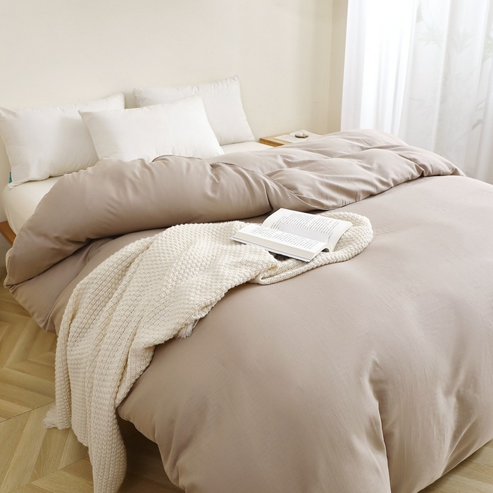 91家纺网 家纺一手货源 找家纺 晶缦家纺 2025新款纯棉纯色全棉双层纱系列单被套 觅琳-浅卡其