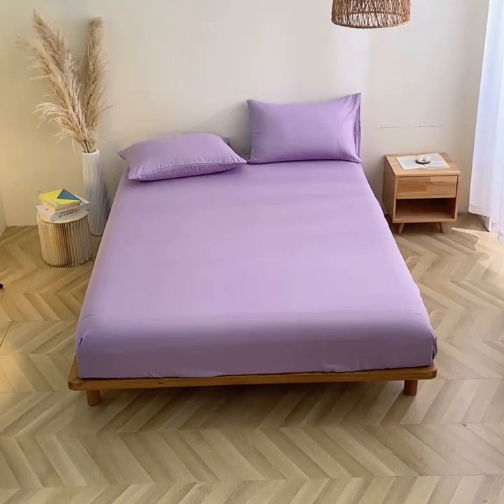 91家纺网 家纺一手货源 找家纺 晶缦家纺 2025新款纯棉纯色全棉双层纱系列单床笠 觅琳-木槿紫