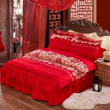 91家纺网 家纺一手货源 找家纺 （总）（买家秀 爆款花型不断货）中式婚庆四件套红色四件套结婚四件套喜庆四件套婚嫁四件套新婚四件套床裙四件套