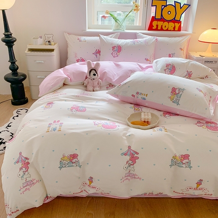 91家纺网 家纺一手货源 找家纺 （总）（买家秀 爆款花型 不断货）正版三丽鸥四件套库咯米13372纯棉全棉四件套儿童三件套学生宿舍三件套
