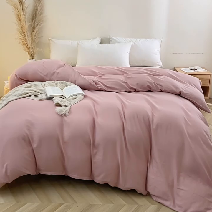 91家纺网 家纺一手货源 找家纺 晶缦家纺 2025新款纯棉纯色全棉双层纱系列单被套 觅琳-海天霞