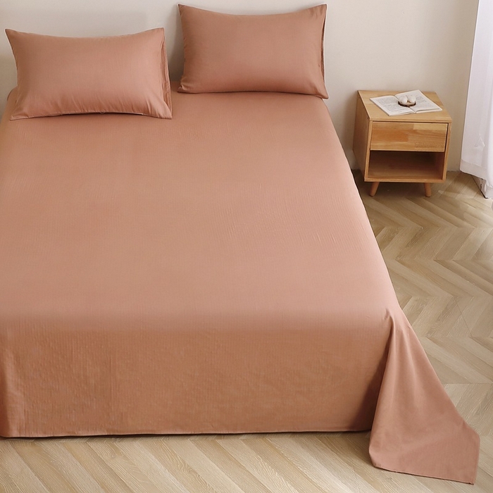 91家纺网 家纺一手货源 找家纺 晶缦家纺 2025新款纯棉纯色全棉双层纱系列单床单 觅琳-赭石棕