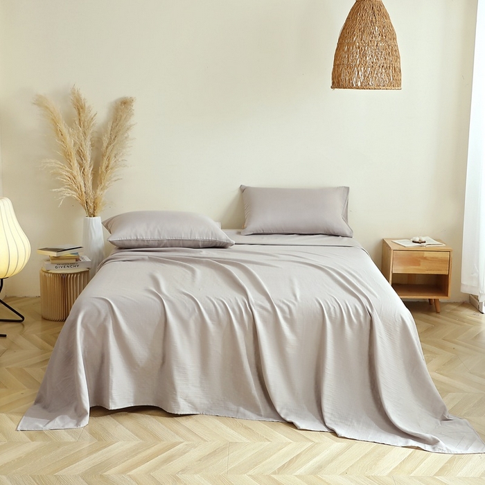 91家纺网 家纺一手货源 找家纺 晶缦家纺 2025新款纯棉纯色全棉双层纱系列单床单 觅琳-暖藕灰