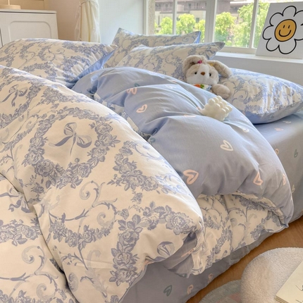 91家纺网 家纺一手货源 找家纺 （买家秀 爆款花型 不断货）13372纯棉四件套全棉四件套卡通四件套儿童三件套学生宿舍三件套学生套件 花环【全棉 吸湿排汗 亲肤透气】