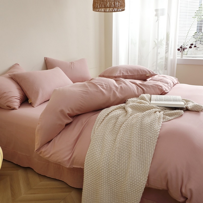 91家纺网 家纺一手货源 找家纺 （总）晶缦家纺 2025新款纯棉全棉双层纱四件套/三件套纯色母婴级多规格床单款床笠款四季通用