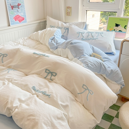 91家纺网 家纺一手货源 找家纺 （总）（买家秀爆款花型 长期款不断货）A类ins风水洗棉四件套水洗棉毛巾绣四件套水洗棉床笠四件套绣花四件套