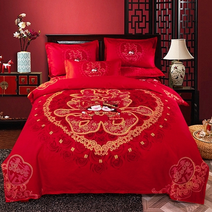 91家纺网 家纺一手货源 找家纺 （总）（买家秀 爆款花型不断货）中式婚庆四件套红色四件套结婚四件套喜庆四件套婚嫁四件套新婚四件套床裙四件套