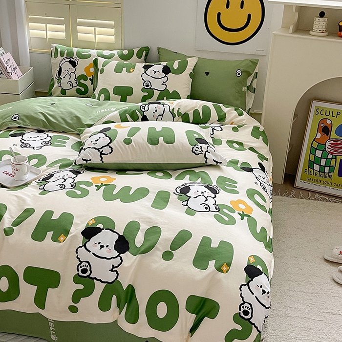 91家纺网 家纺一手货源 找家纺 （买家秀爆款花型长期款不断货）A类母婴级13372纯棉四件套40支全棉四件套学生三件套宿舍萌趣卡通 屁屁狗