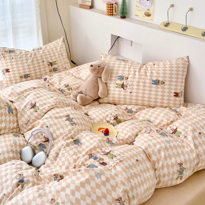 91家纺网 家纺一手货源 找家纺 （买家秀爆款花型长期款不断货）A类母婴级13372纯棉四件套40支全棉四件套学生三件套宿舍萌趣卡通 马戏团