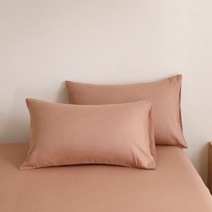 91家纺网 家纺一手货源 找家纺 晶缦家纺 2025新款纯棉纯色全棉双层纱系列单枕套 觅琳-赭石棕