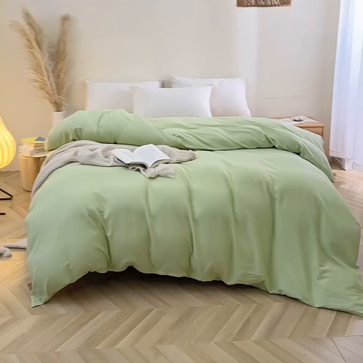 91家纺网 家纺一手货源 找家纺 晶缦家纺 2025新款纯棉纯色全棉双层纱系列单被套 觅琳-浅春绿